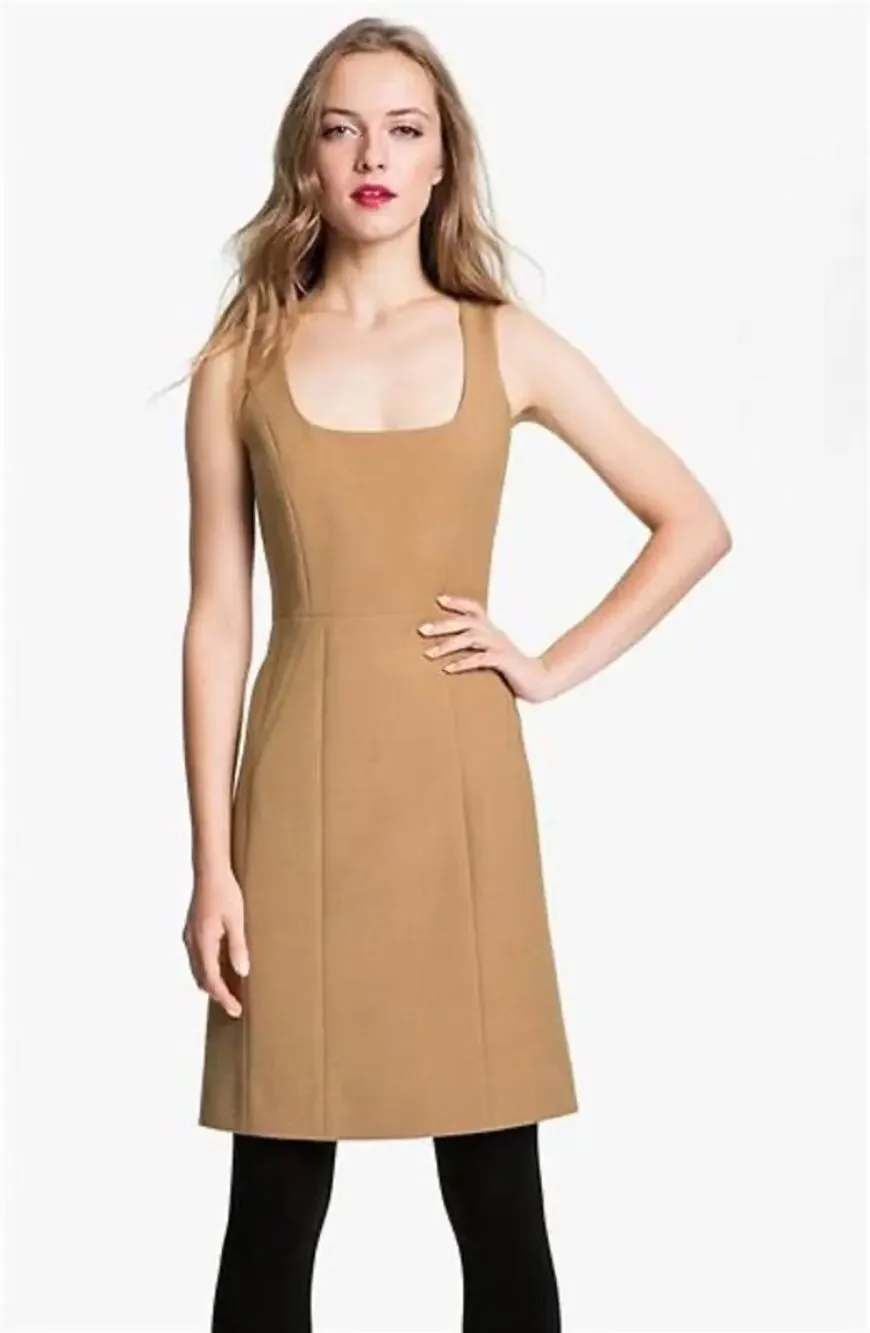 Tory Burch Azalea Camel Tan Wool Sleeveless Sheath Dress Size 4
